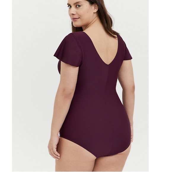 Torrid swimsuit grape purple flutter sleeve - Picture 3 of 13